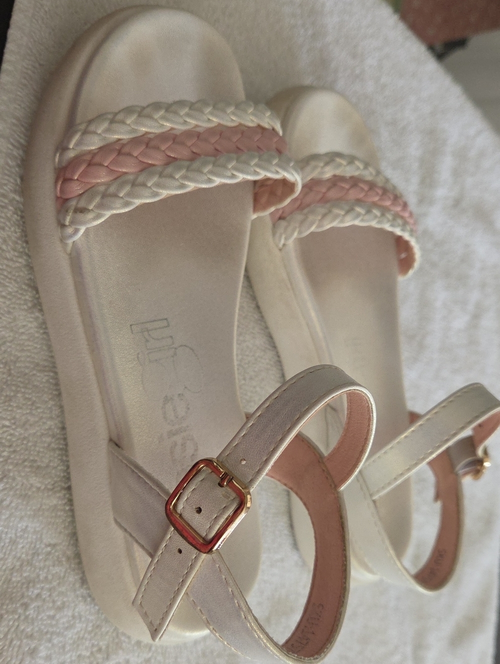 Kenzie Girl Girls Sandals Size 1 White & Pink Braided Ankle Strap Sandals - Picture 3 of 8